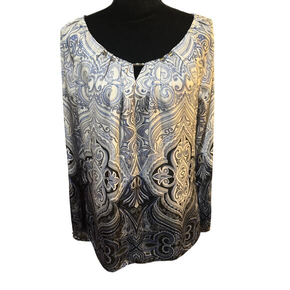 White House Black Market Paisley Large Long sleeved OmbreTop - Picture 1 of 7